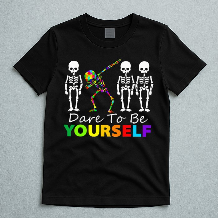 Skeleton Dabbing Dare To Be Yourself Funny Autism T-Shirt