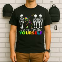 Skeleton Dabbing Dare To Be Yourself Funny Autism T-Shirt