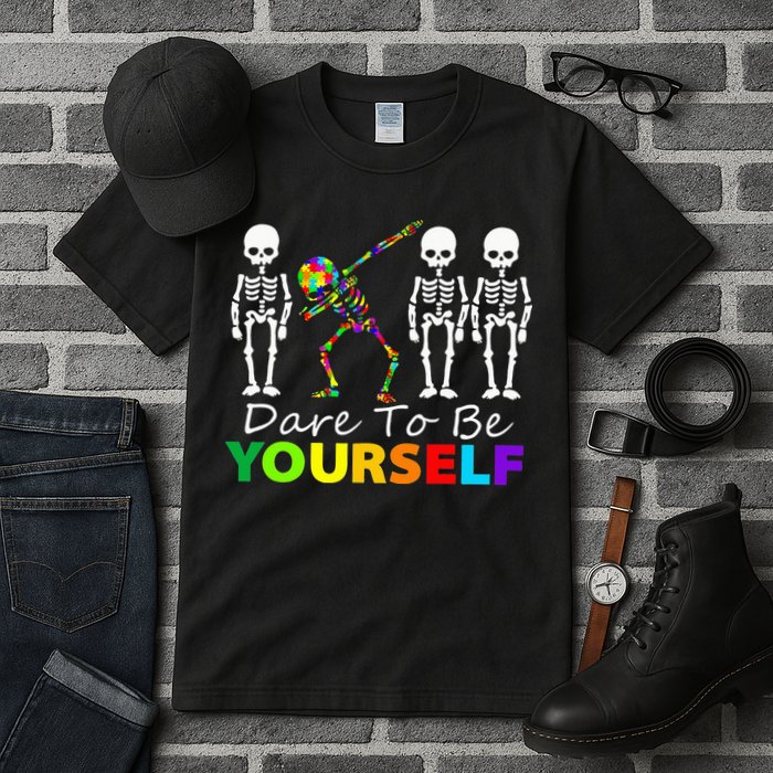Skeleton Dabbing Dare To Be Yourself Funny Autism Tall T-Shirt