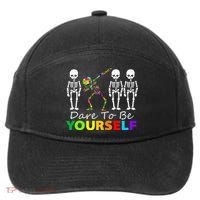 Skeleton Dabbing Dare To Be Yourself Funny Autism 7-Panel Snapback Hat