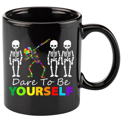 Skeleton Dabbing Dare To Be Yourself Funny Autism 11oz C Handle Ceramic Mug