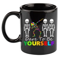 Skeleton Dabbing Dare To Be Yourself Funny Autism 11oz C Handle Ceramic Mug