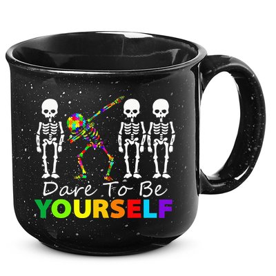 Skeleton Dabbing Dare To Be Yourself Funny Autism 15oz Campfire Ceramic Mug