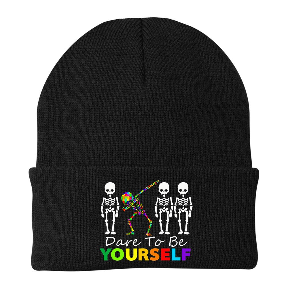 Skeleton Dabbing Dare To Be Yourself Funny Autism Beanie