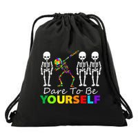 Skeleton Dabbing Dare To Be Yourself Funny Autism Drawstring Bag