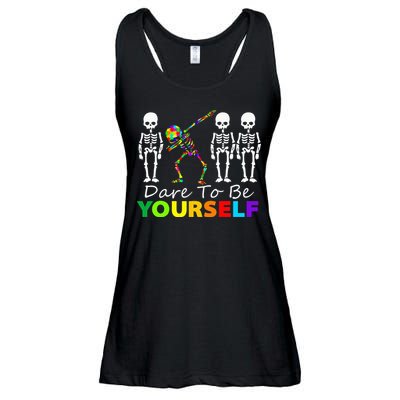 Skeleton Dabbing Dare To Be Yourself Funny Autism Ladies Essential Flowy Tank