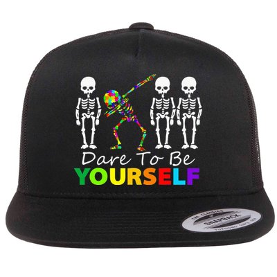 Skeleton Dabbing Dare To Be Yourself Funny Autism Flatbill Hat