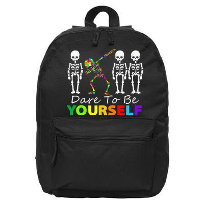 Skeleton Dabbing Dare To Be Yourself Funny Autism 16 in Basic Backpack