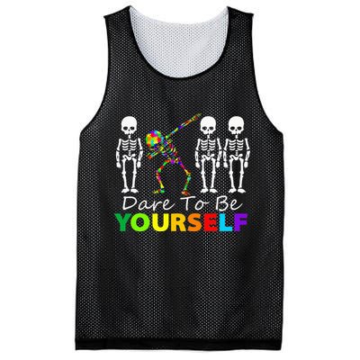 Skeleton Dabbing Dare To Be Yourself Funny Autism Mesh Reversible Basketball Jersey Tank