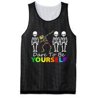 Skeleton Dabbing Dare To Be Yourself Funny Autism Mesh Reversible Basketball Jersey Tank