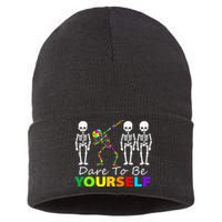 Skeleton Dabbing Dare To Be Yourself Funny Autism Sustainable Knit Beanie