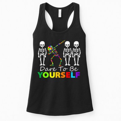 Skeleton Dabbing Dare To Be Yourself Funny Autism Womens Tank Top