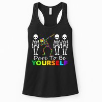 Skeleton Dabbing Dare To Be Yourself Funny Autism Womens Tank Top