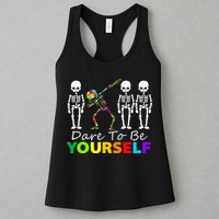 Skeleton Dabbing Dare To Be Yourself Funny Autism Womens Tank Top