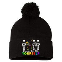 Skeleton Dabbing Dare To Be Yourself Funny Autism Pom Pom 12in Knit Beanie