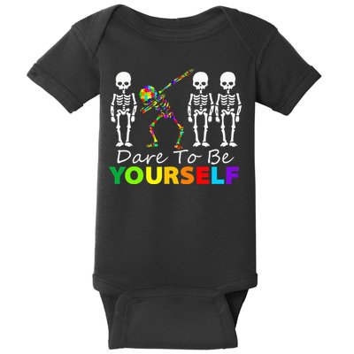 Skeleton Dabbing Dare To Be Yourself Funny Autism Baby Bodysuit