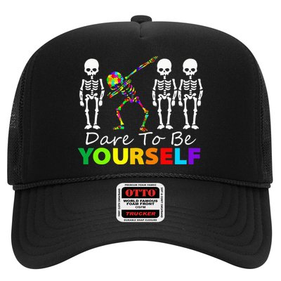 Skeleton Dabbing Dare To Be Yourself Funny Autism Trucker Hat