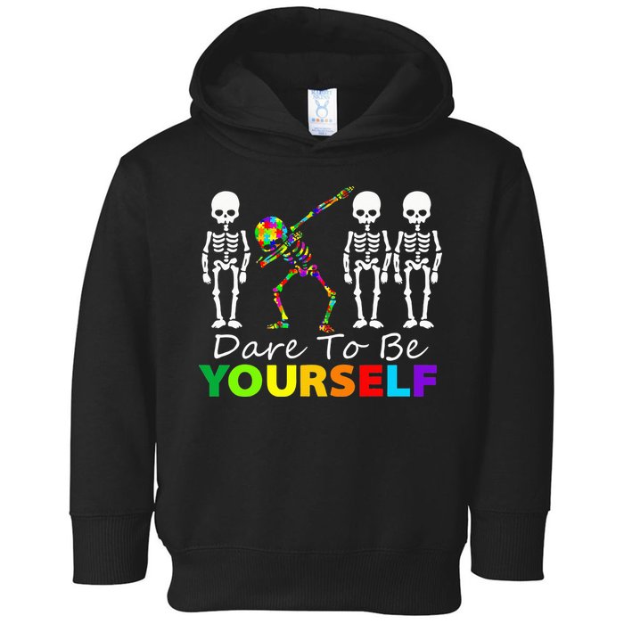 Skeleton Dabbing Dare To Be Yourself Funny Autism Toddler Hoodie