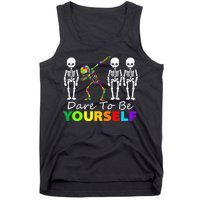 Skeleton Dabbing Dare To Be Yourself Funny Autism Tank Top