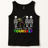 Skeleton Dabbing Dare To Be Yourself Funny Autism Tank Top