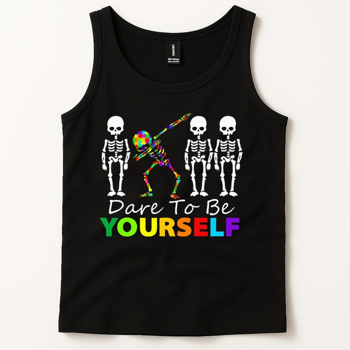 Skeleton Dabbing Dare To Be Yourself Funny Autism Tank Top