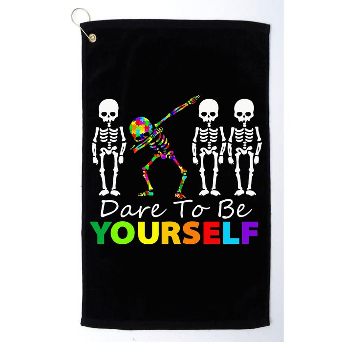 Skeleton Dabbing Dare To Be Yourself Funny Autism Golf Towel