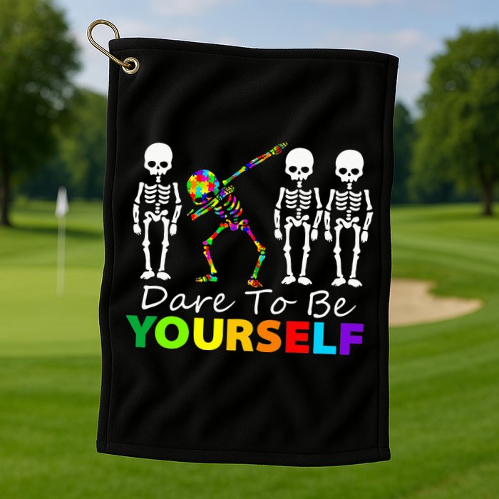 Skeleton Dabbing Dare To Be Yourself Funny Autism Golf Towel
