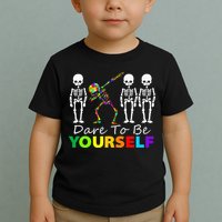 Skeleton Dabbing Dare To Be Yourself Funny Autism Toddler T-Shirt