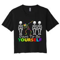 Skeleton Dabbing Dare To Be Yourself Funny Autism Crop Top