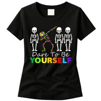 Skeleton Dabbing Dare To Be Yourself Funny Autism Womens T-Shirt