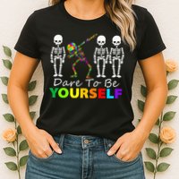Skeleton Dabbing Dare To Be Yourself Funny Autism Womens T-Shirt