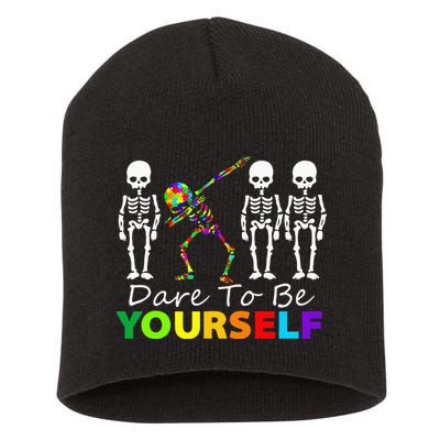 Skeleton Dabbing Dare To Be Yourself Funny Autism Short Acrylic Beanie
