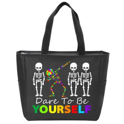 Skeleton Dabbing Dare To Be Yourself Funny Autism Zip Tote Bag