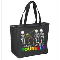 Skeleton Dabbing Dare To Be Yourself Funny Autism Zip Tote Bag