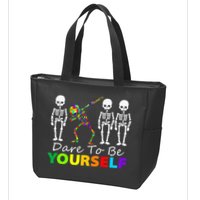 Skeleton Dabbing Dare To Be Yourself Funny Autism Zip Tote Bag