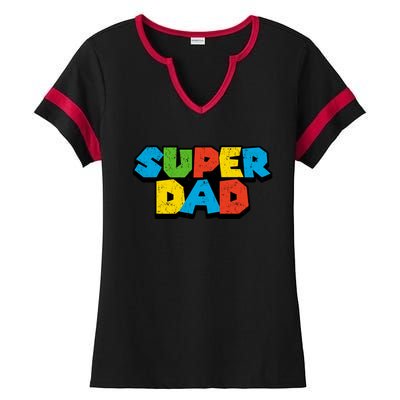 Super Daddio Dad Video Gamer Ladies Halftime Notch Neck Tee