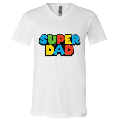 Super Daddio Dad Video Gamer V-Neck T-Shirt