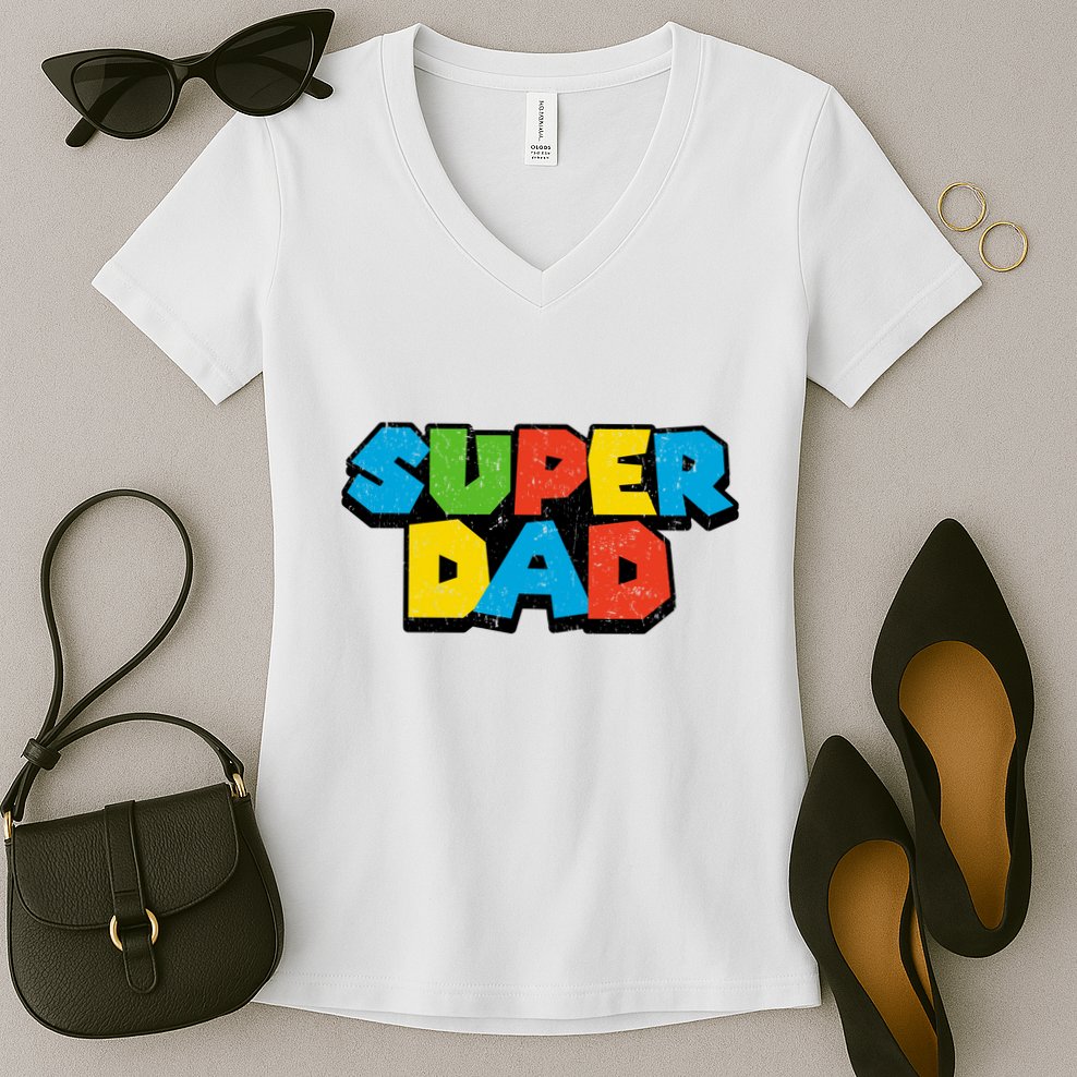 Super Daddio Dad Video Gamer Women's V-Neck T-Shirt