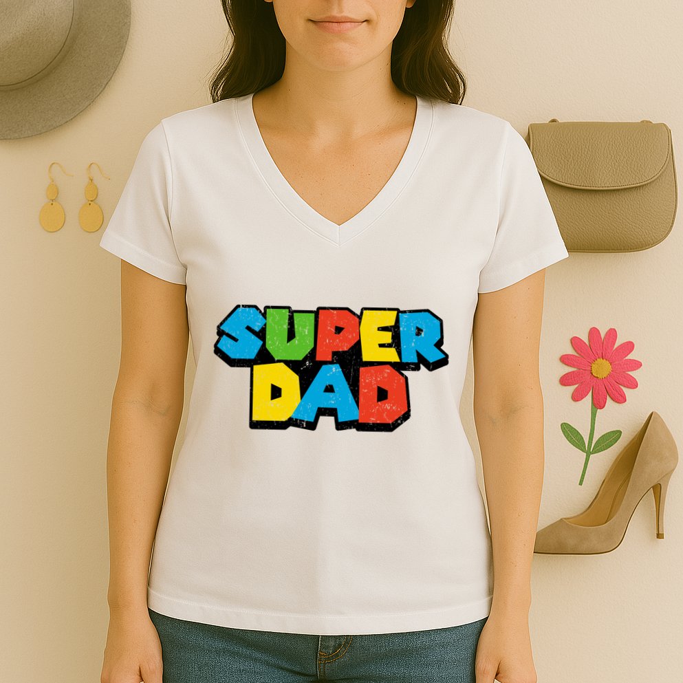 Super Daddio Dad Video Gamer Women's V-Neck T-Shirt