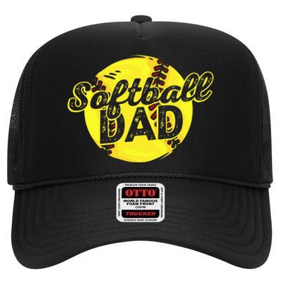 Softball Dad Daddy Father Father's Day High Crown Mesh Back Trucker Hat