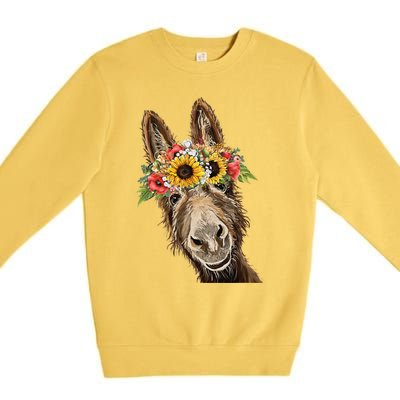 Sunflower Donkey, Donkey Flower Crown Premium Crewneck Sweatshirt