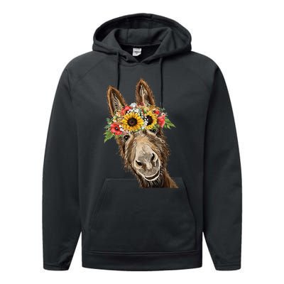 Sunflower Donkey, Donkey Flower Crown Performance Fleece Hoodie