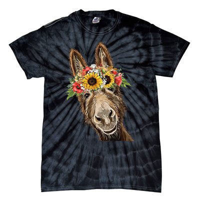 Sunflower Donkey, Donkey Flower Crown Tie-Dye T-Shirt