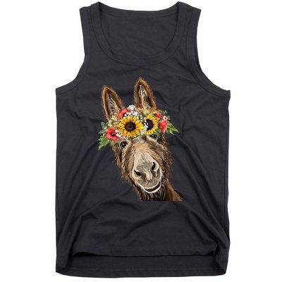 Sunflower Donkey, Donkey Flower Crown Tank Top