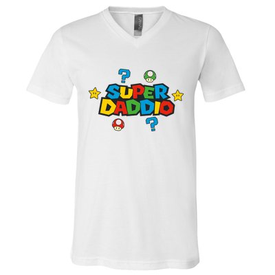 Super Daddio Dad Video Gamer V-Neck T-Shirt