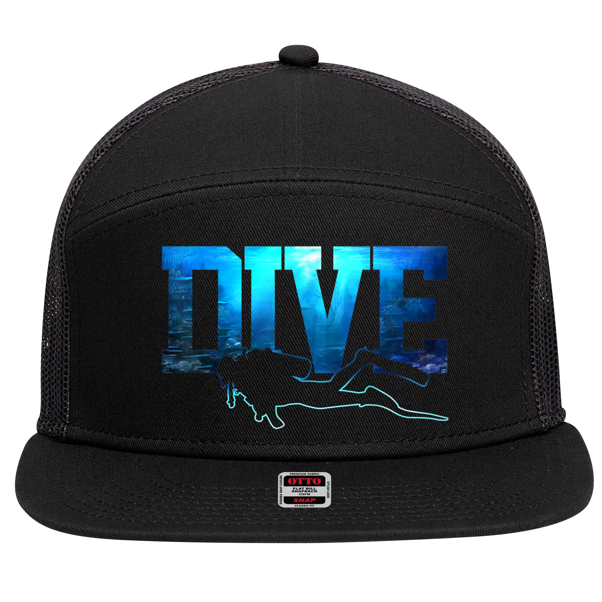 Scuba Diving DIVE Ocean Scuba Diver Gift 7 Panel Mesh Trucker Snapback Hat