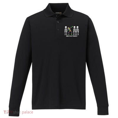 skeleton dabbing dare to be yourself gift funny autism great gift Performance Long Sleeve Polo