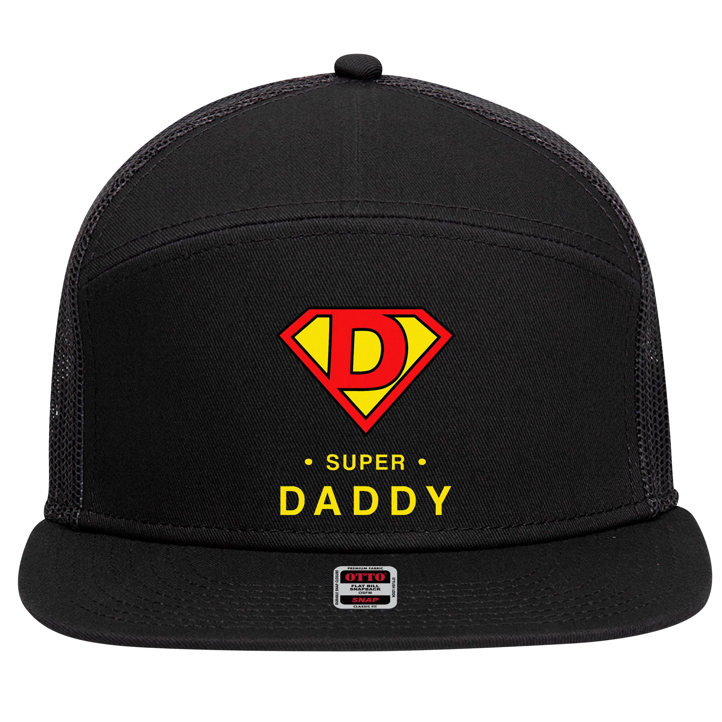 Super Daddy Dad Is My Hero Fathers Day 7 Panel Mesh Trucker Snapback Hat