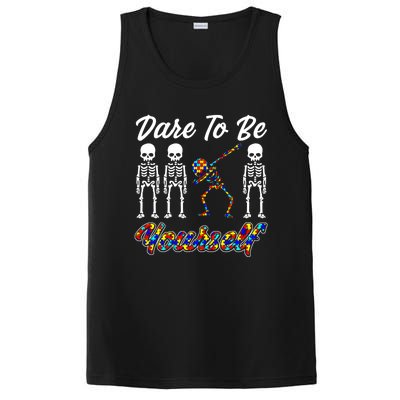 Skeleton Dabbing Dare To Be Yourself Funny Autism Gift PosiCharge Competitor Tank