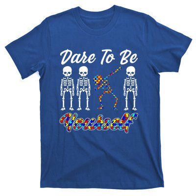 Skeleton Dabbing Dare To Be Yourself Funny Autism Gift T-Shirt